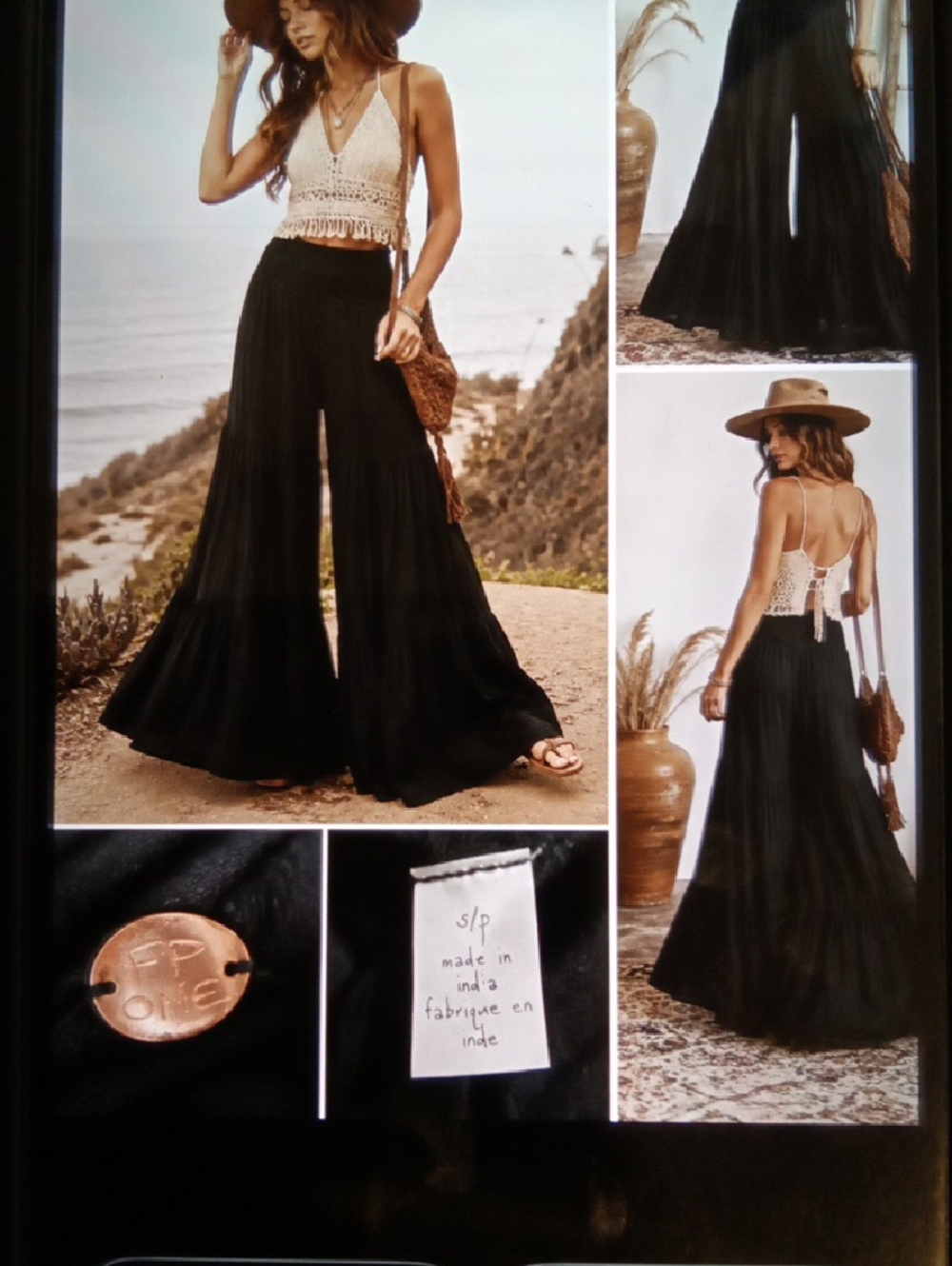 Free Pople One Boho Coastal Crinkle Gauze Festival Cottagecore Womens Pants S/P